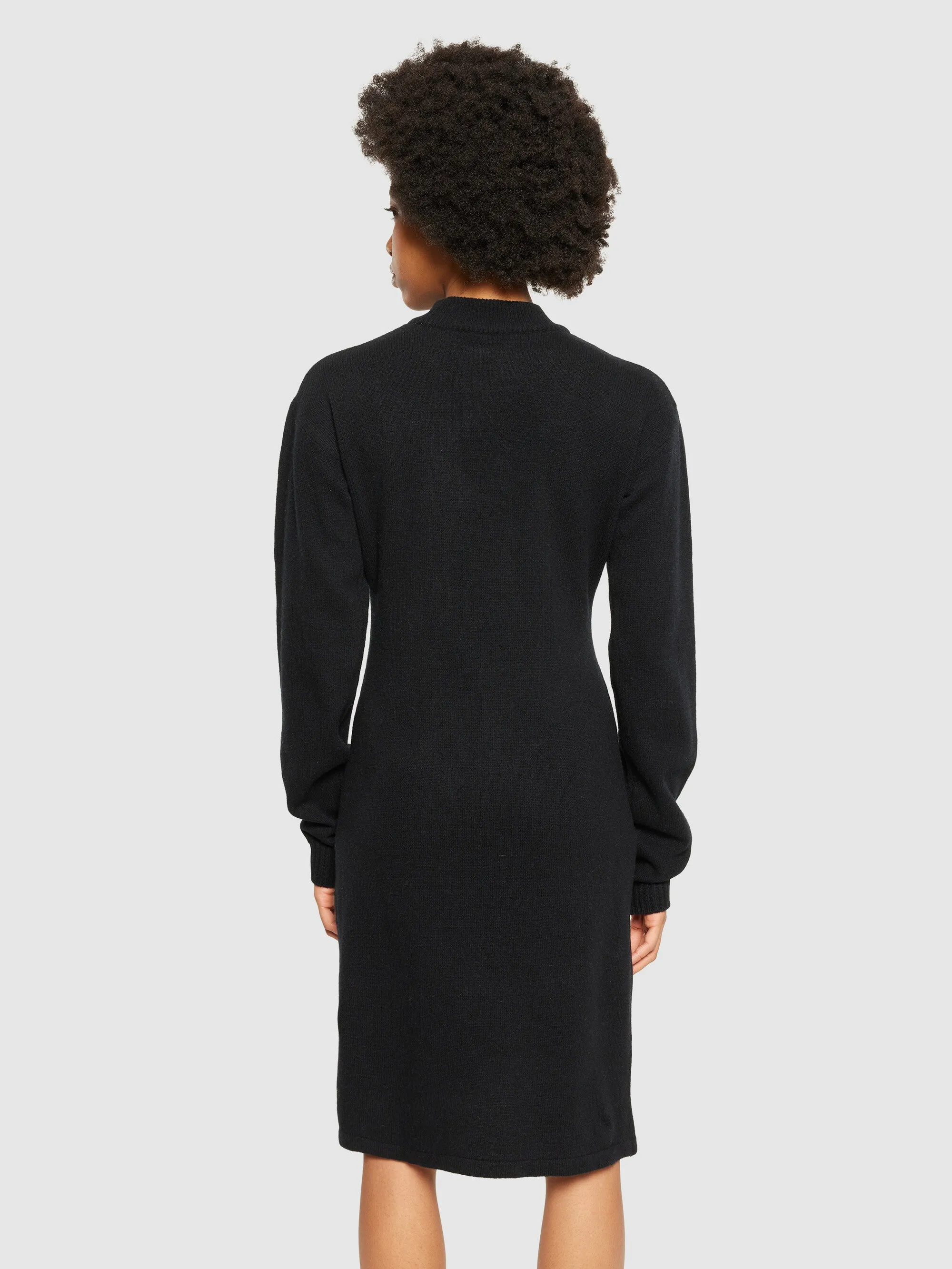 Wool crew neck mid length dress - Black Jet