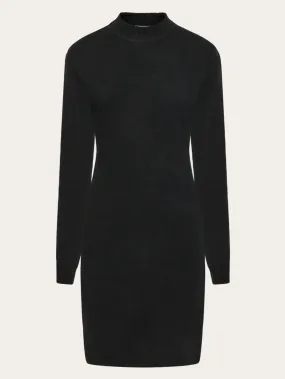 Wool crew neck mid length dress - Black Jet