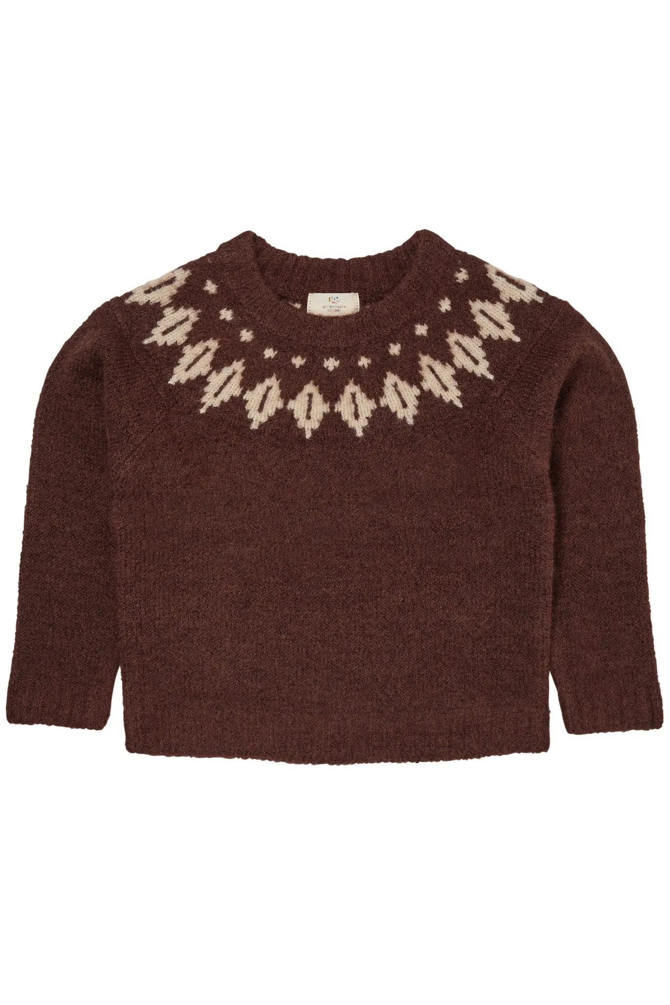 WOOL ICELAND BLOUSE - DK BROWN/CREAM COMBI