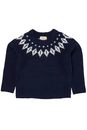 WOOL ICELAND BLOUSE - NAVY/CREAM COMBI