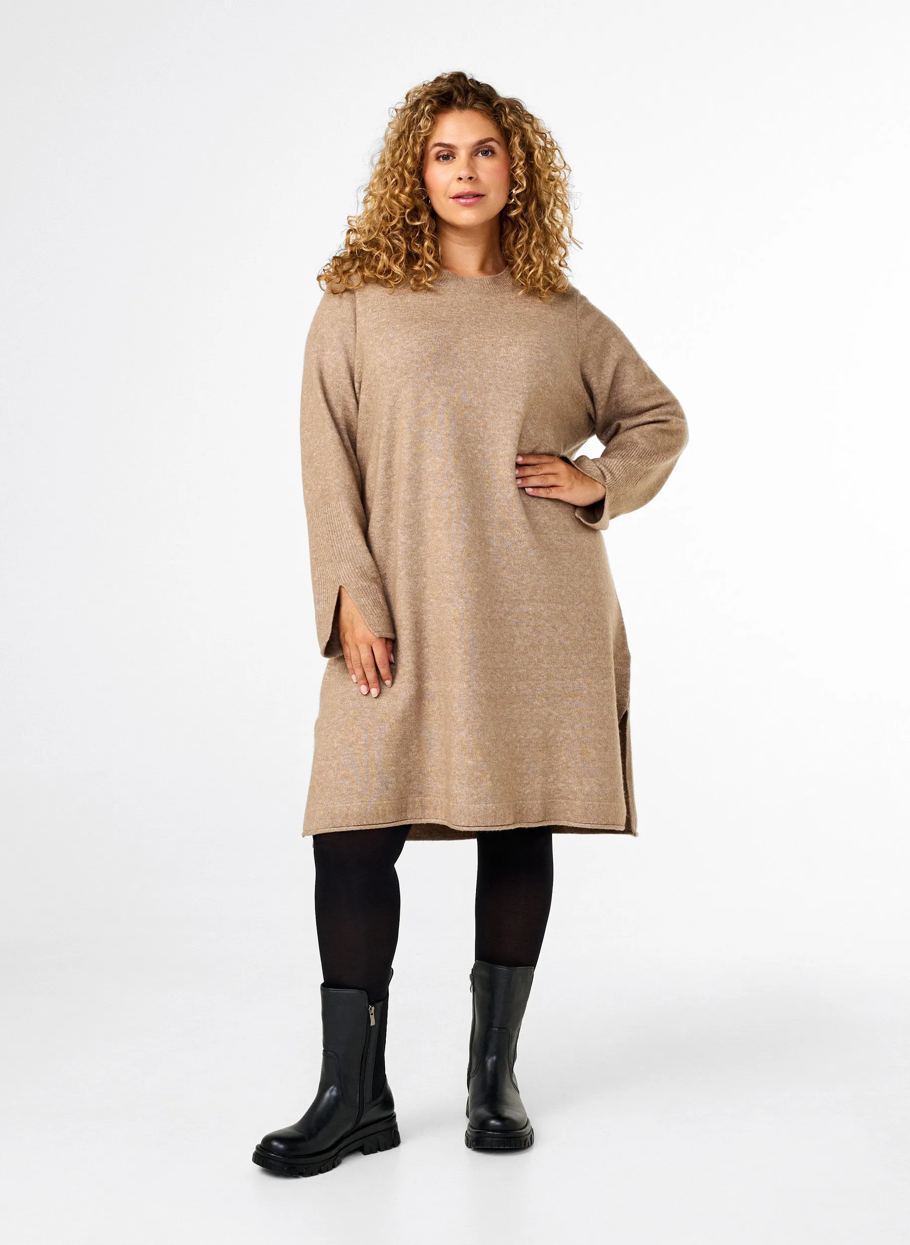 Zizzi Vista Knit Dress in Taupe